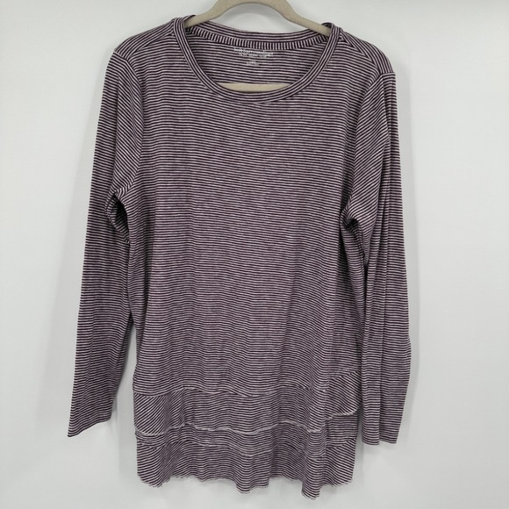 Soft Surroundings Purple and White Striped Long-Sleeve Scoop Neck Top